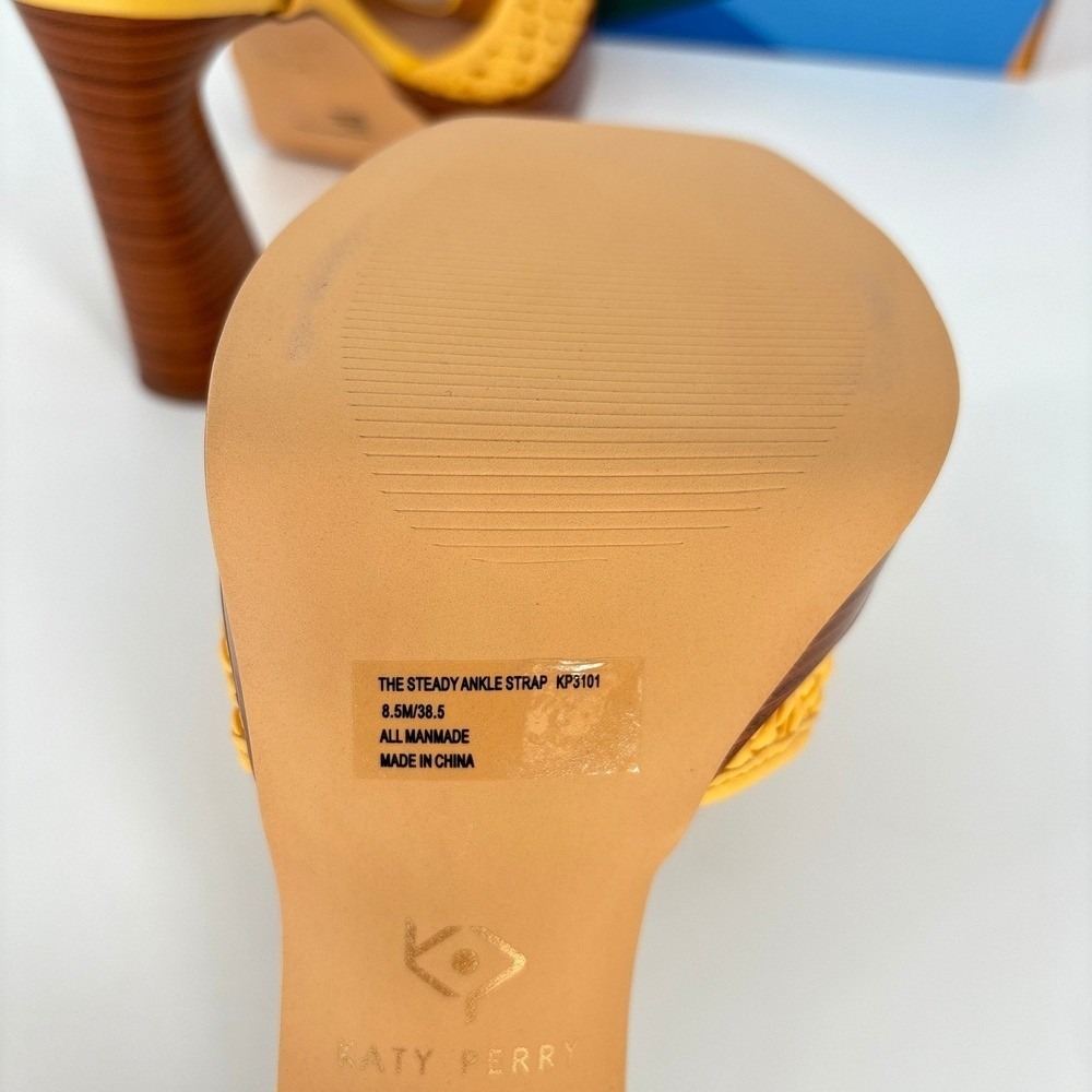 Katy Perry Platform Heels Woven Steady Ankle Strap Block Heel Sandals Yellow 8.5 - Picture 7 of 12